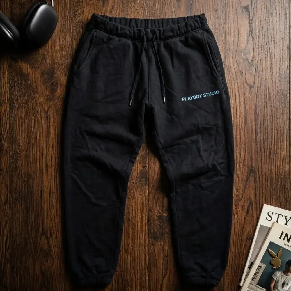 Playboy Men's M Black Sweatpants Bunny Logo Y2K Indie Sleaze Skater Trashy